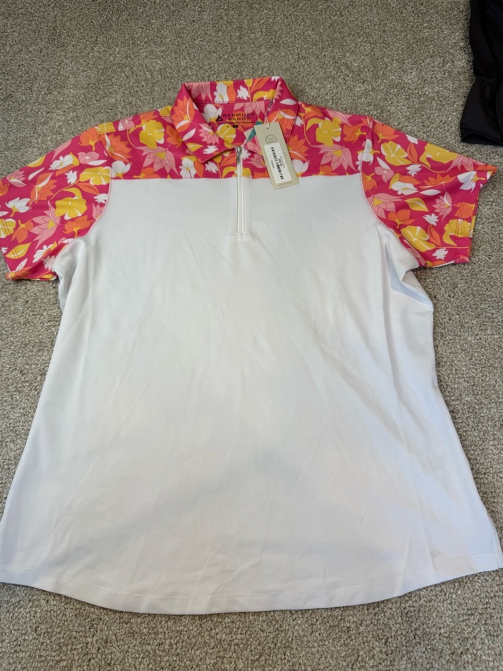 Women’s White Polo Top with Pink Floral - NWT- XL